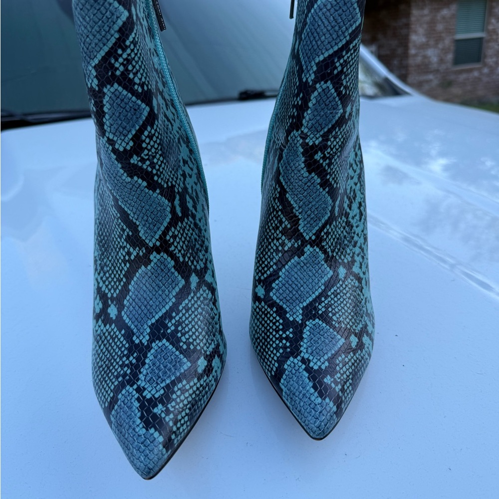 Gianni Bini Blue Snake-Print Pointed Ankle Booties - Picture 3 of 10